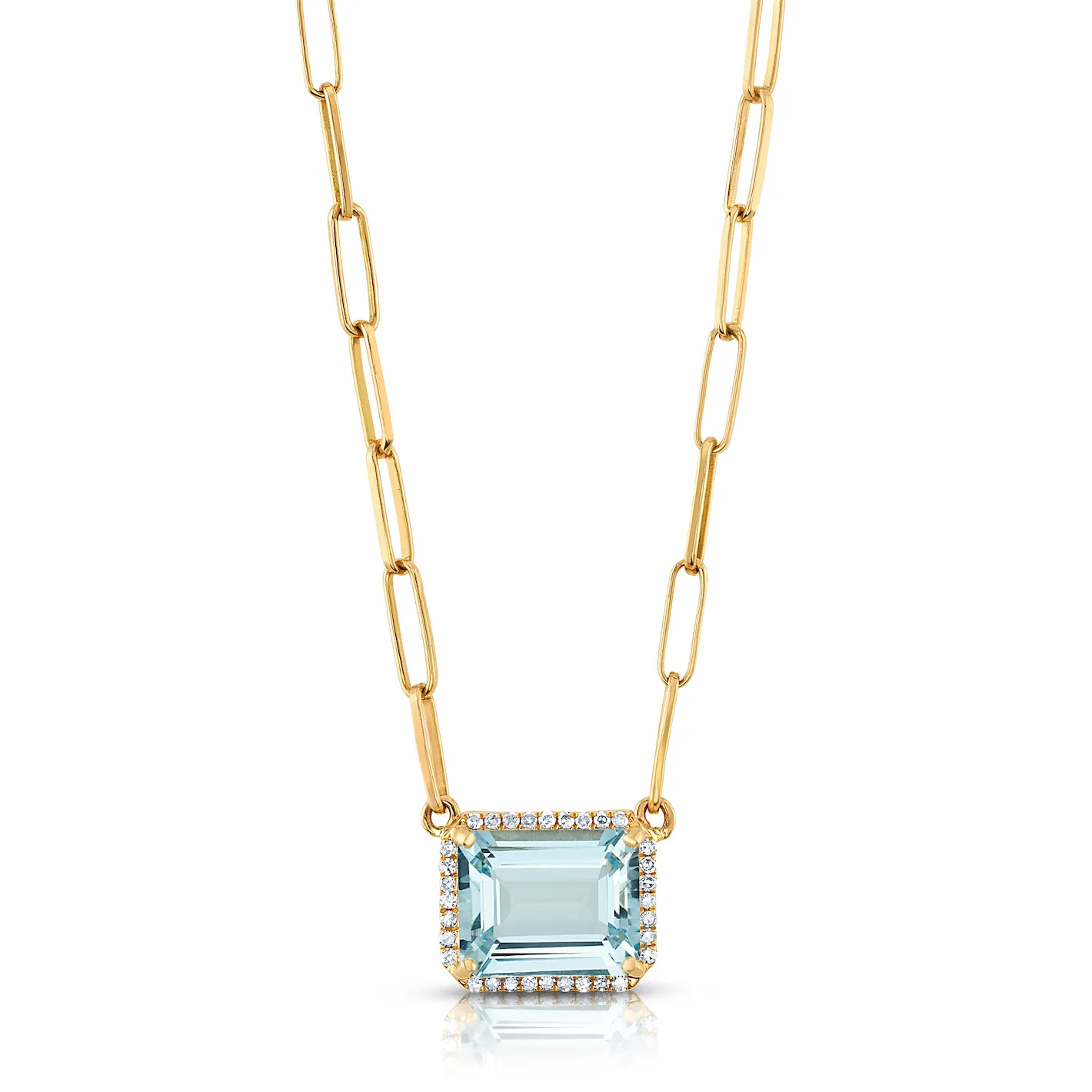 PAPERCLIP DIAMOND & AQUAMARINE NECKLACE, 14kt Gold