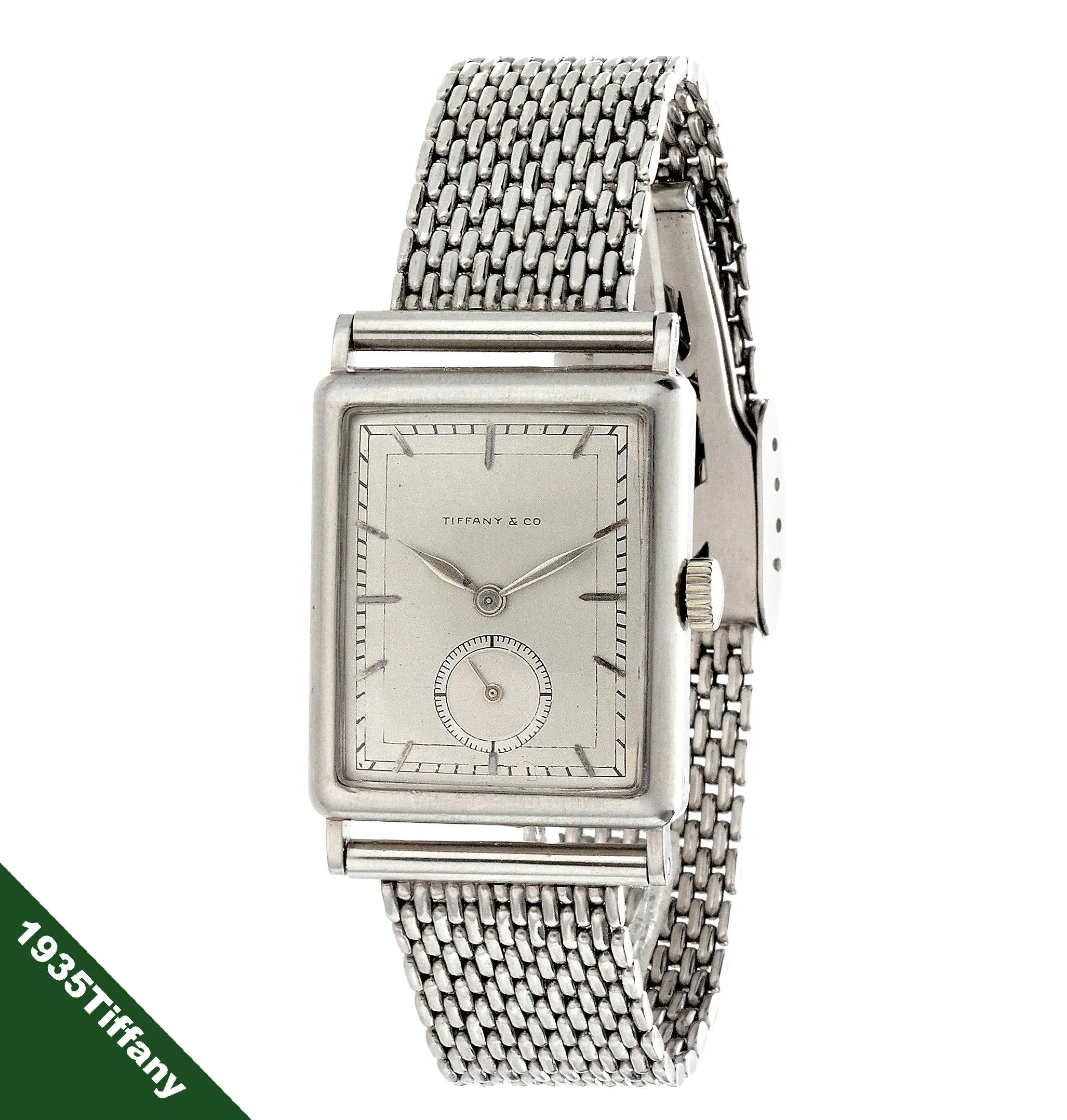 Patek Philippe Tiffany & Co. Early Platinum Art Deco Rectangular Tank style watch circa 1930's