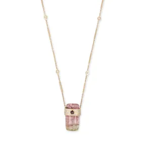 PAVE PINK SAPPHIRE CENTER CAP   WATERMELON TOURMALINE CRYSTAL NECKLACE