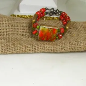 Peach and Green Handmade Cuff Bracelet