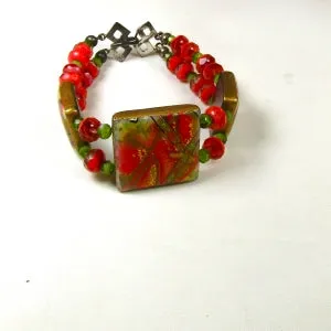 Peach and Green Handmade Cuff Bracelet