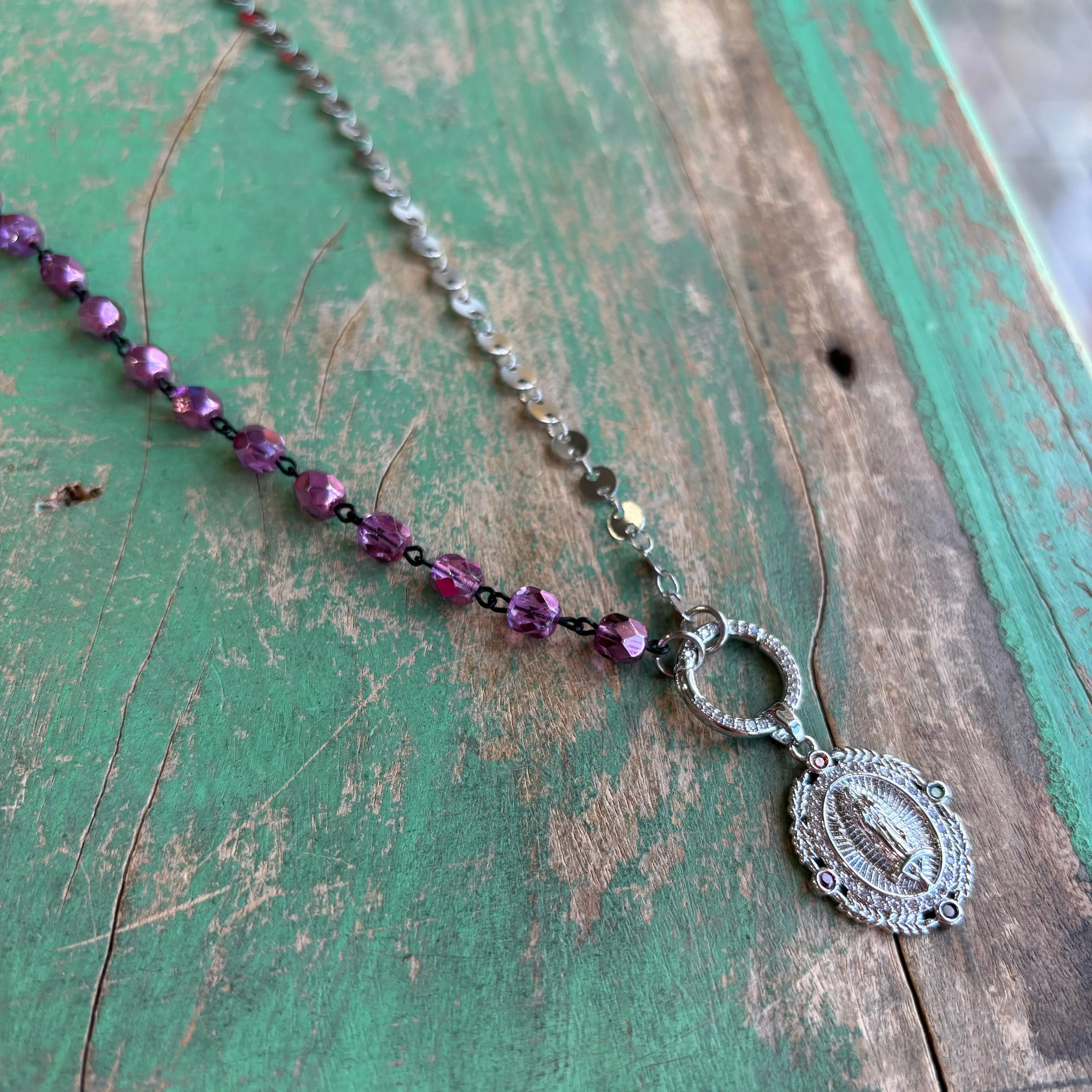 Pink and Silver Guadalupe Necklace