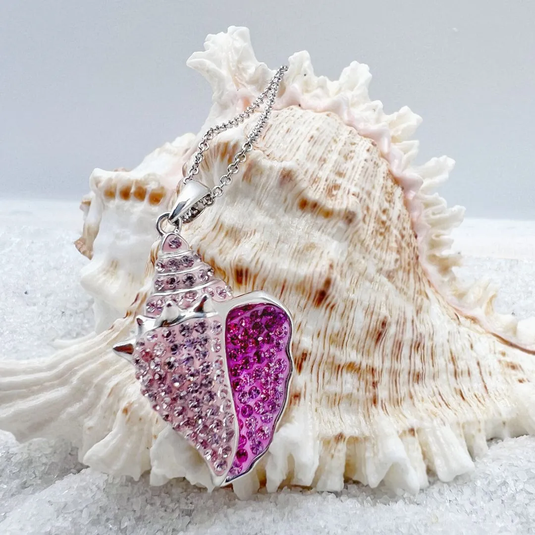 Pink Conch Necklace With Aqua Swarovski® Crystals