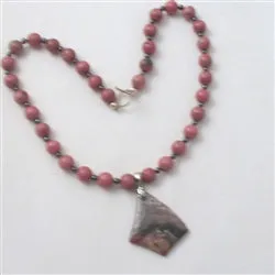 Pink Gemstone Bead Pendant  Necklace Jasper