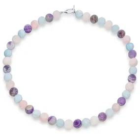 Plain Western Jewelry Amethyst Aquamarine Rose Quartz 10MM Bead Strand Necklace