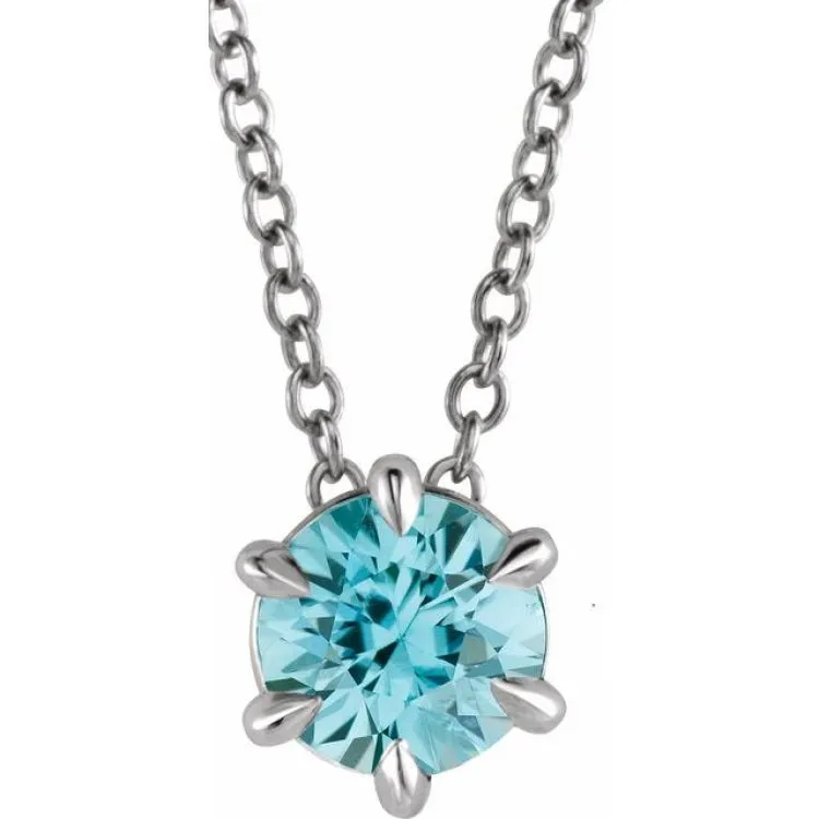 Platinum 4 mm Natural Aquamarine Solitaire 16-18" Necklace