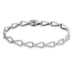 Platinum Finish Sterling Silver Micropave Teardrop Bracelet with 352 Simulated Diamonds 7.25"