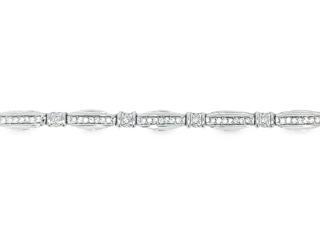 Platinum Oval and Double Bar Bead Set Diamond Bracelet