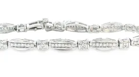 Platinum Oval and Double Bar Bead Set Diamond Bracelet