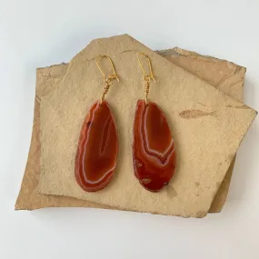 Polished Agate Slice Drop Earrings in Rust