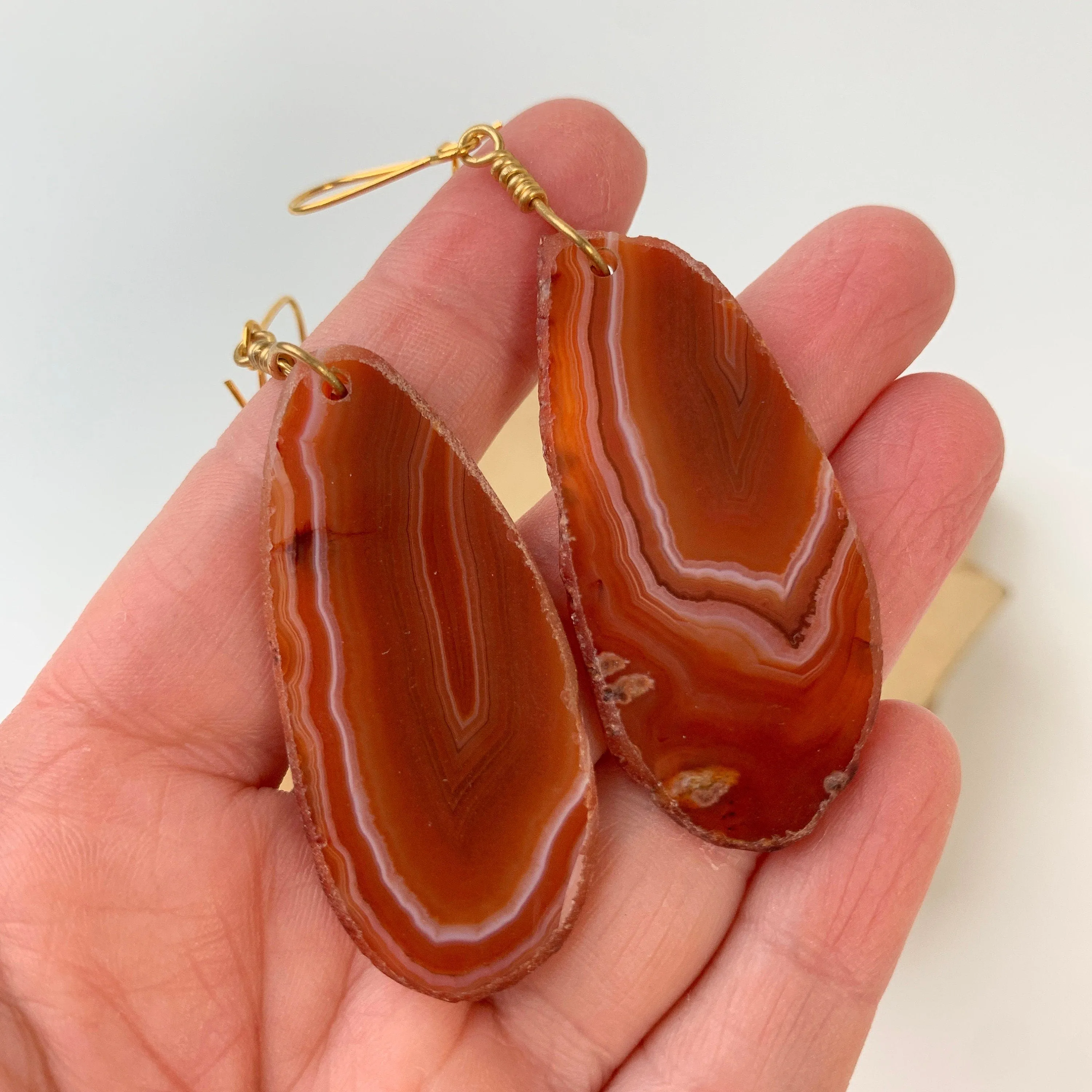 Polished Agate Slice Drop Earrings in Rust