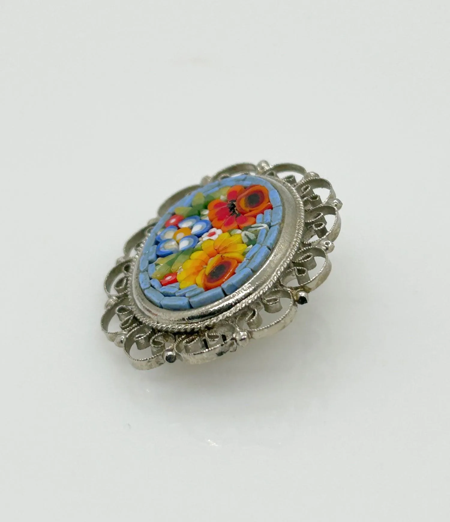 Pretty Vintage Floral Micro Mosaic Vintage Brooch