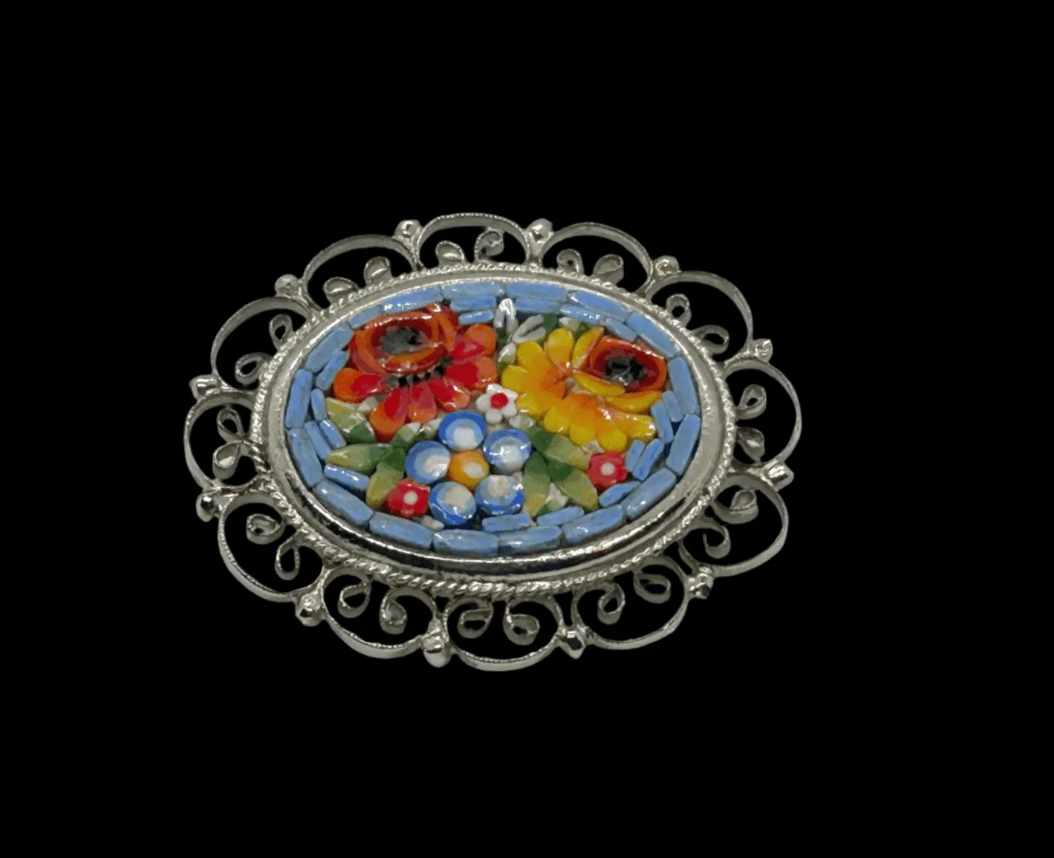 Pretty Vintage Floral Micro Mosaic Vintage Brooch