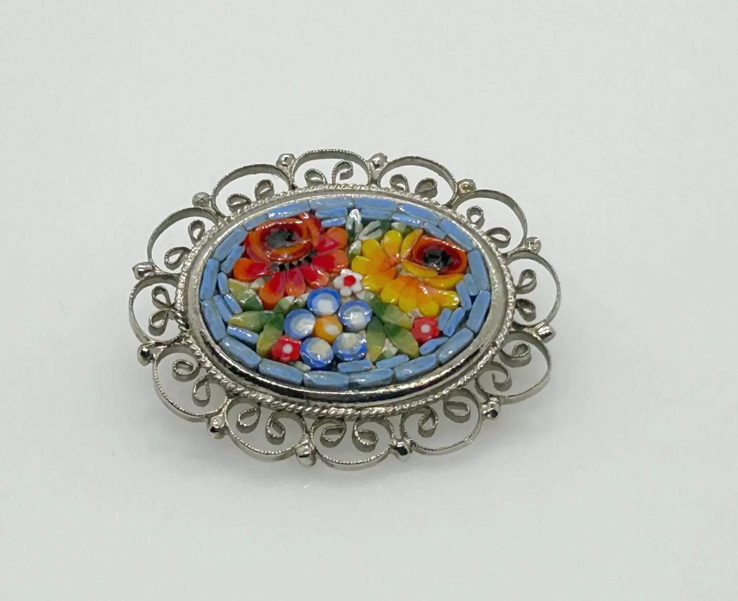 Pretty Vintage Floral Micro Mosaic Vintage Brooch