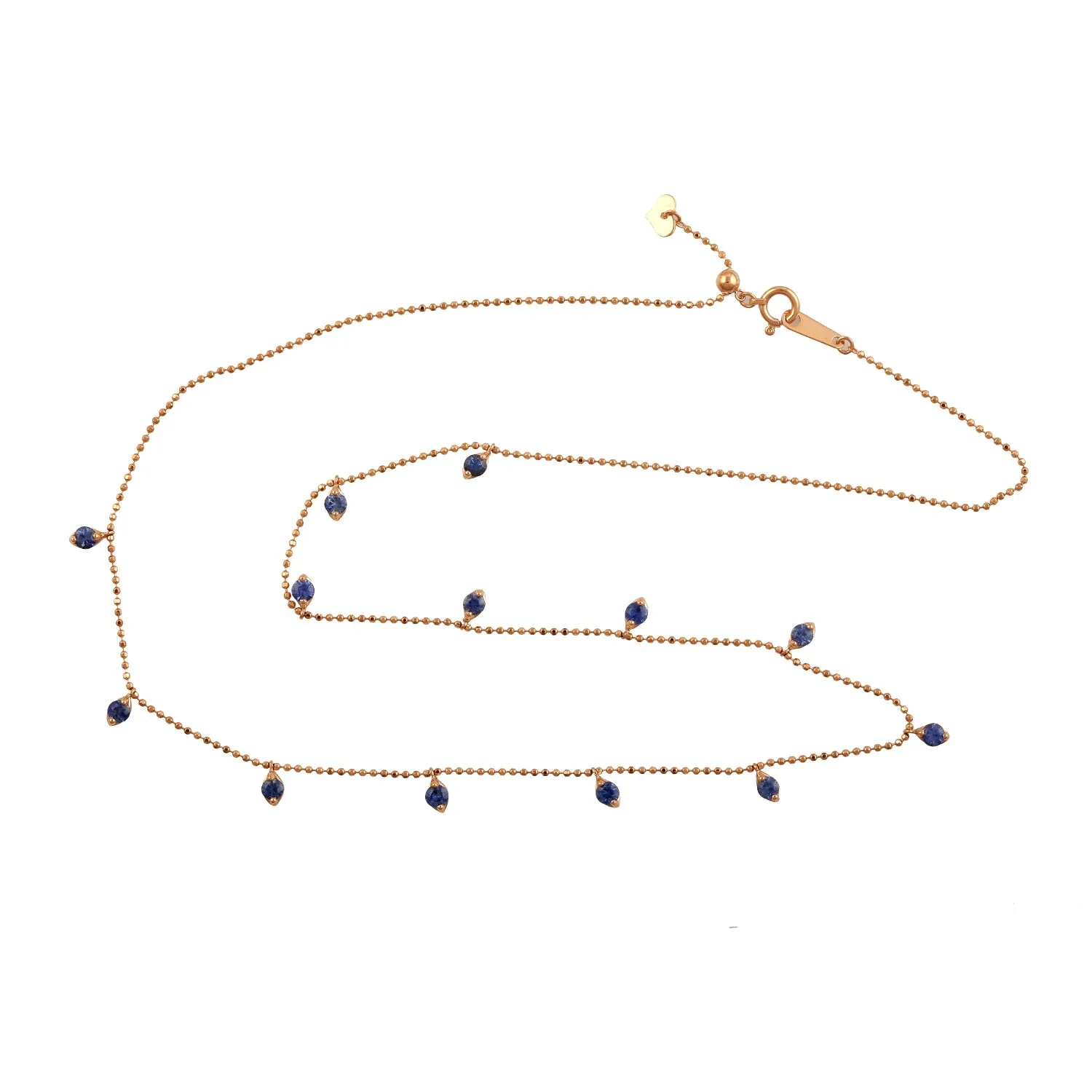 Prong Set Blue Sapphire Dot Chain Necklace Jewelry In 18k Rose Gold For Her