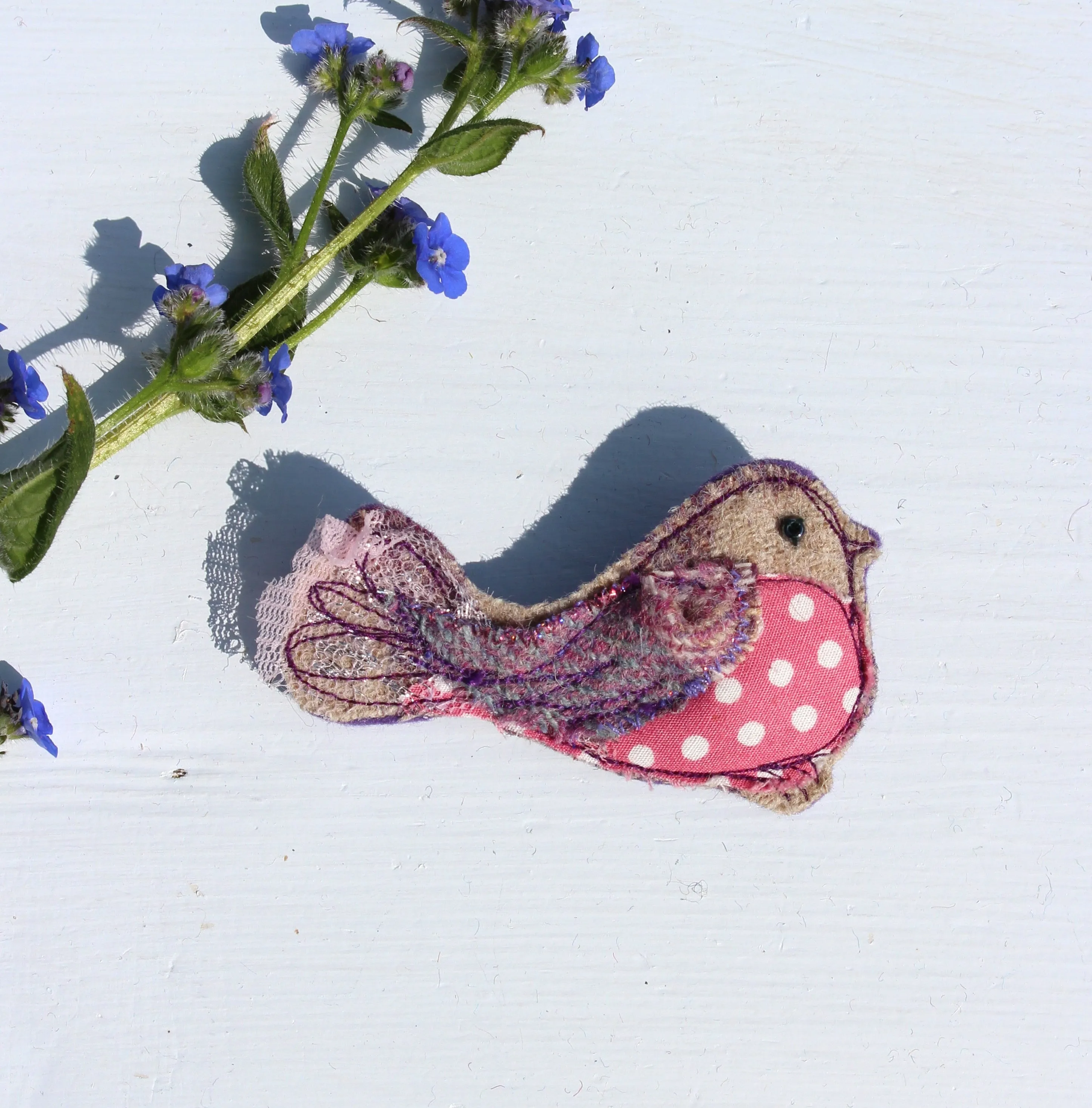 Purple/ Pink Bird brooch