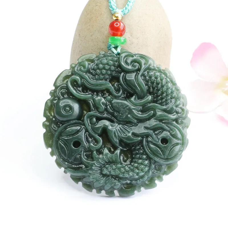 Qinglong Coin Fortune's Favor Sterling Silver Jade Necklace