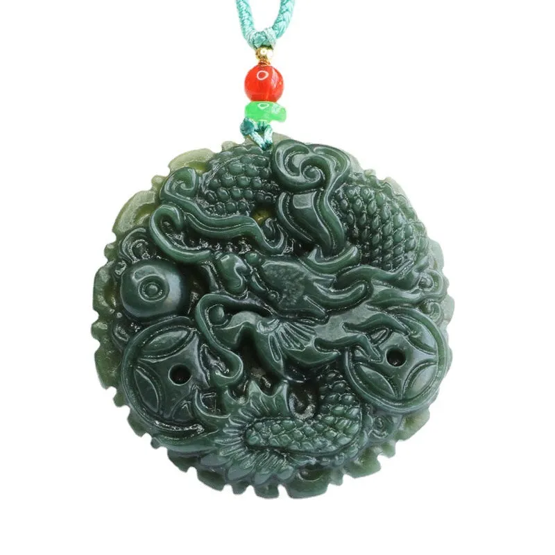 Qinglong Coin Fortune's Favor Sterling Silver Jade Necklace