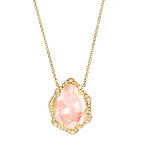 Queen Water Drop Morganite Necklace with Full Pavé Halo