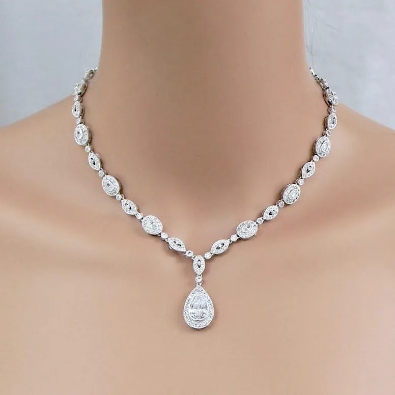 "Alexa" - Cubic Zirconia Bridal Backdrop Necklace - Available in Silver and Rose Gold