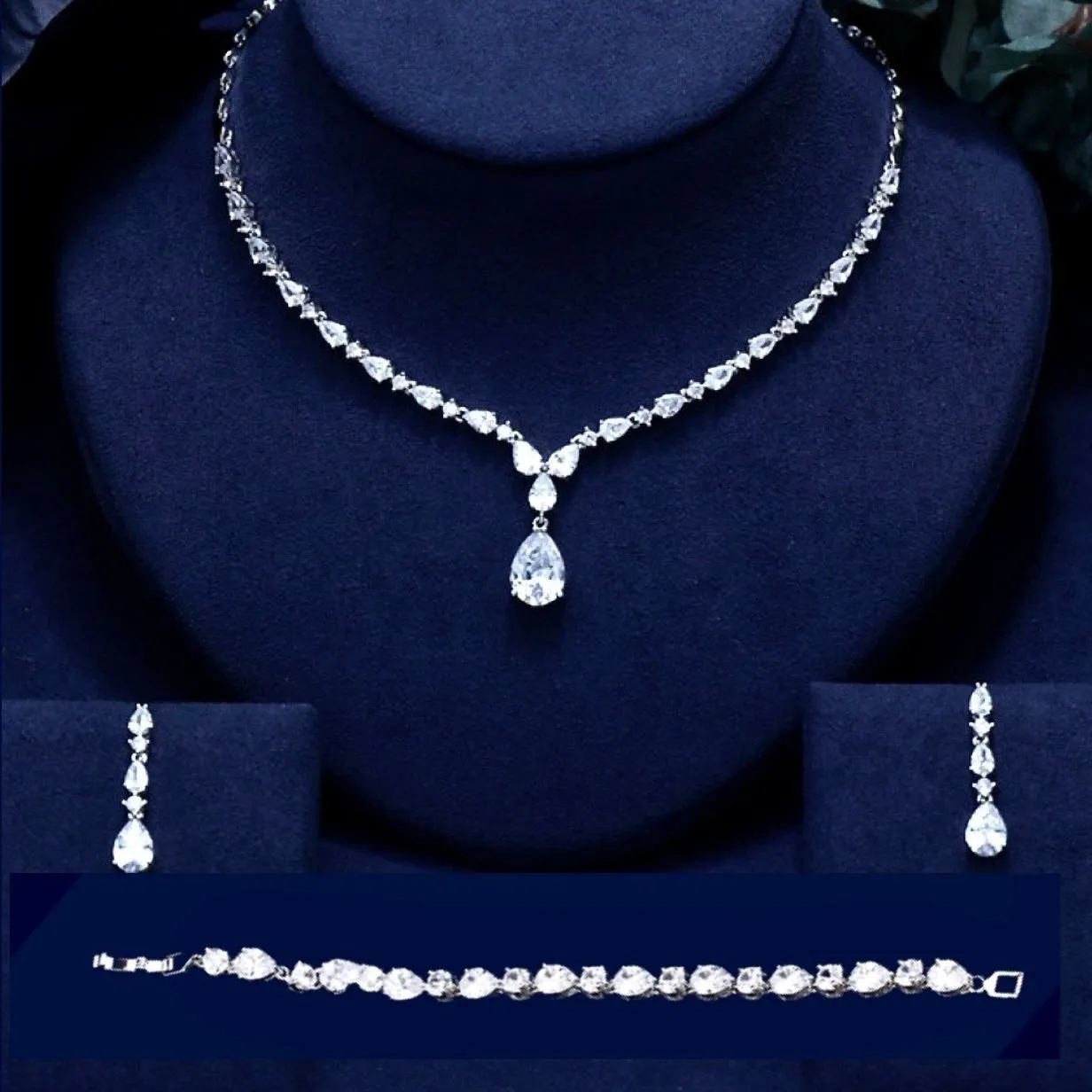 "Colette" - 3-Piece Cubic Zirconia Bridal Jewelry Set - Available in Silver, Rose Gold and Yellow Gold