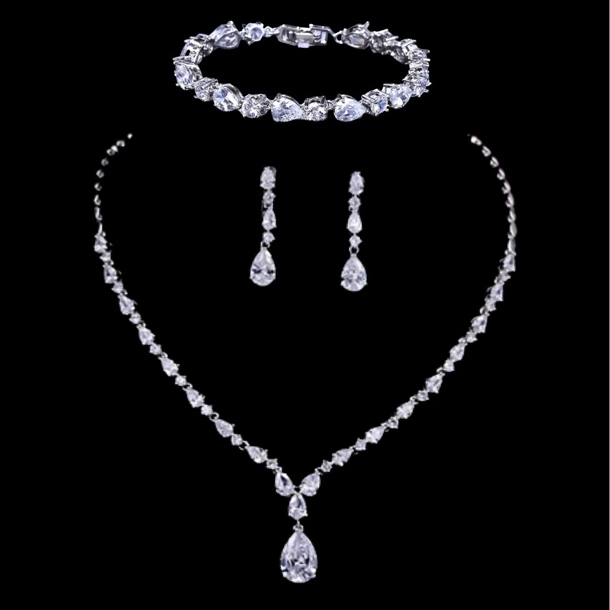 "Colette" - 3-Piece Cubic Zirconia Bridal Jewelry Set - Available in Silver, Rose Gold and Yellow Gold