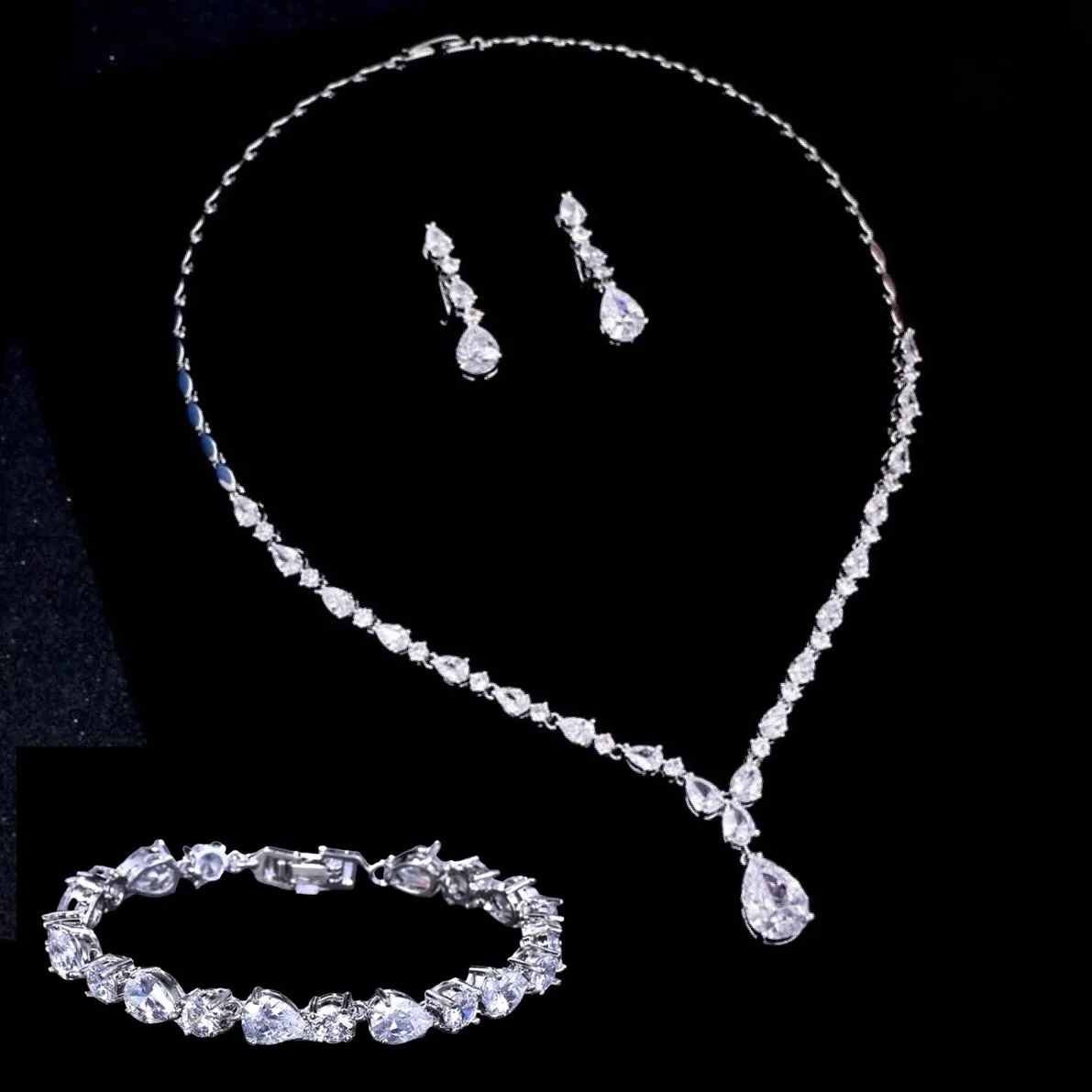 "Colette" - 3-Piece Cubic Zirconia Bridal Jewelry Set - Available in Silver, Rose Gold and Yellow Gold