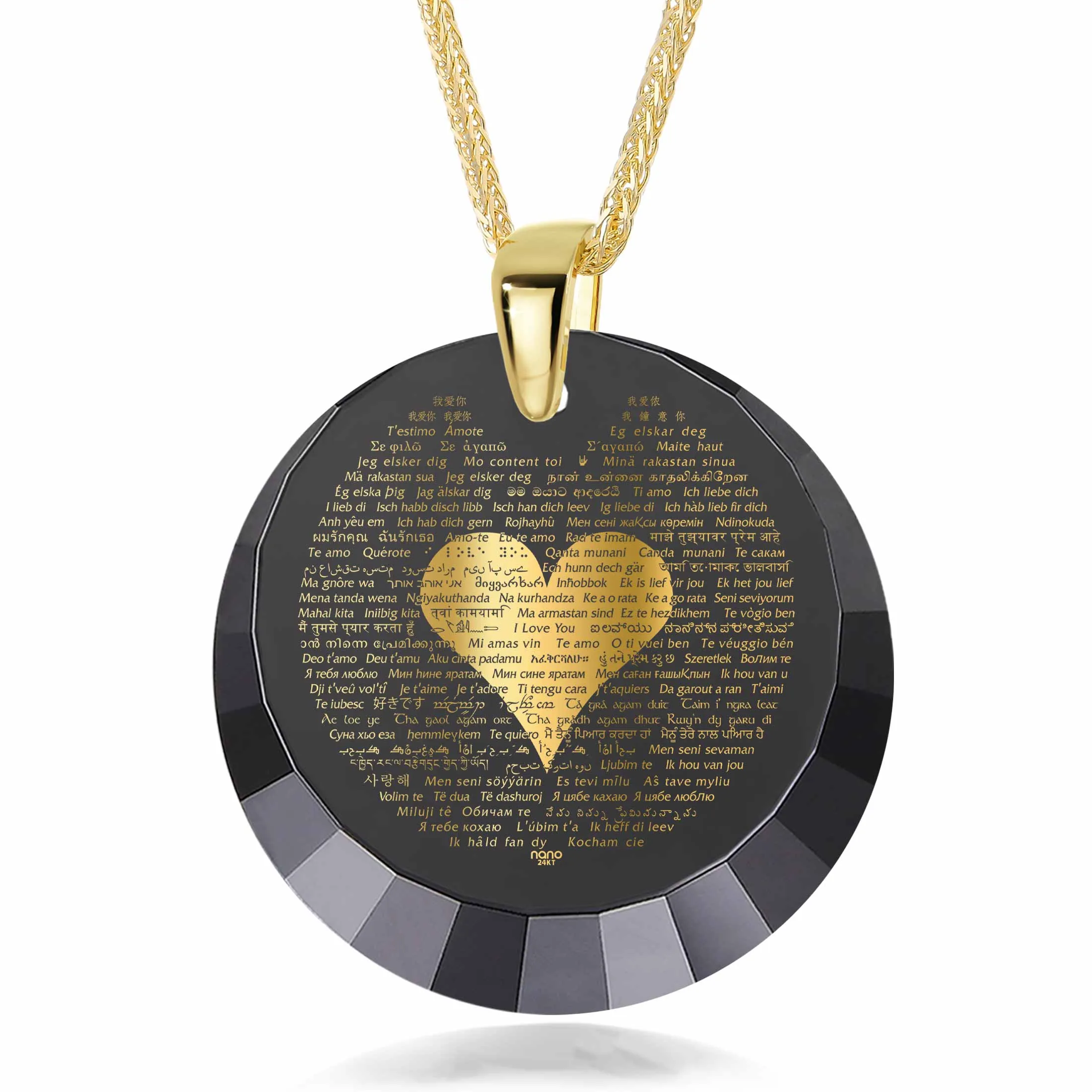 "I Love You" in 120 Languages, 14k Gold Necklace, Zirconia