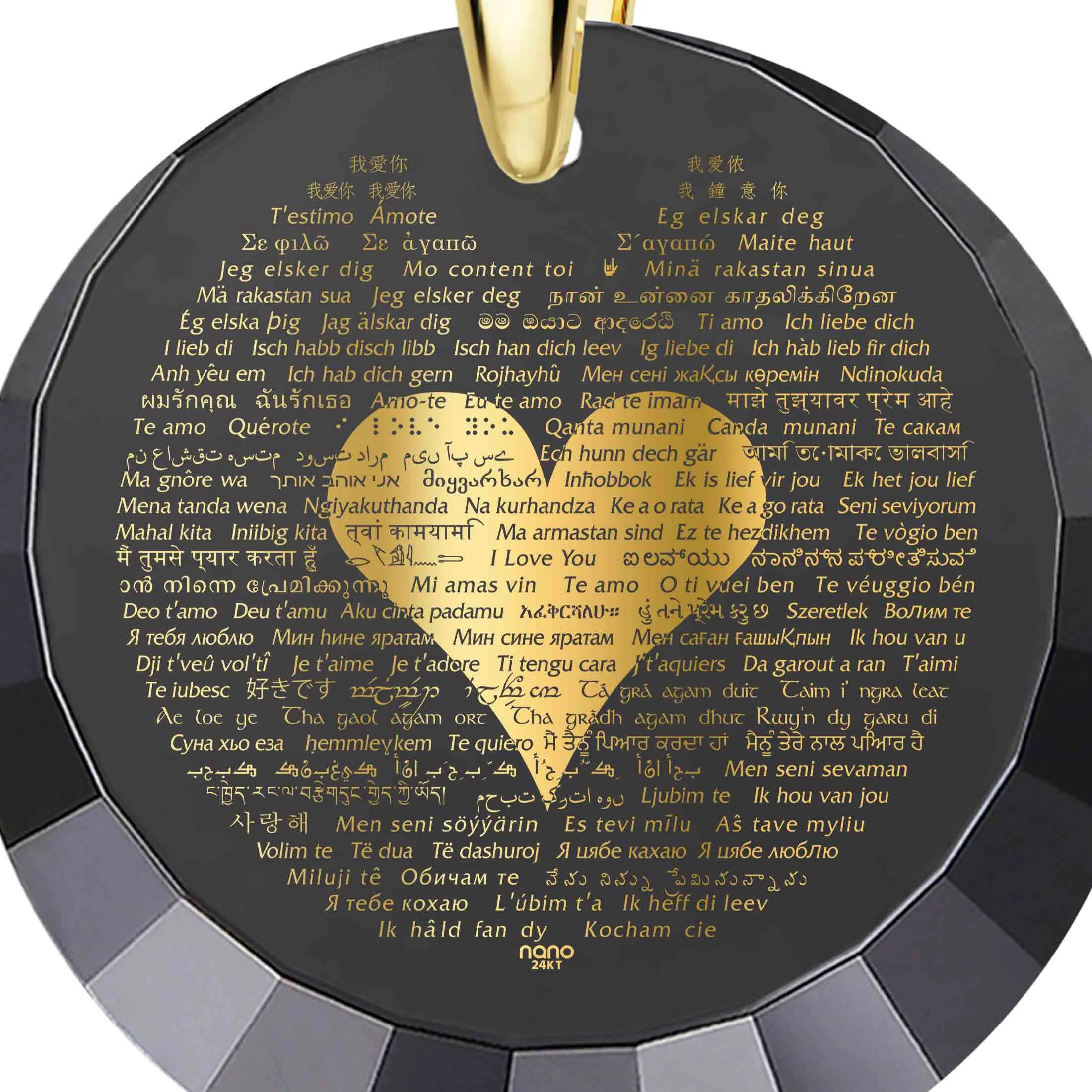 "I Love You" in 120 Languages, 14k Gold Necklace, Zirconia