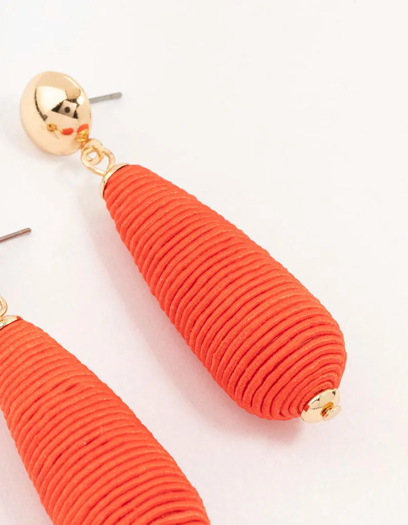 Raffia Wrapped Long Teardrop Earrings