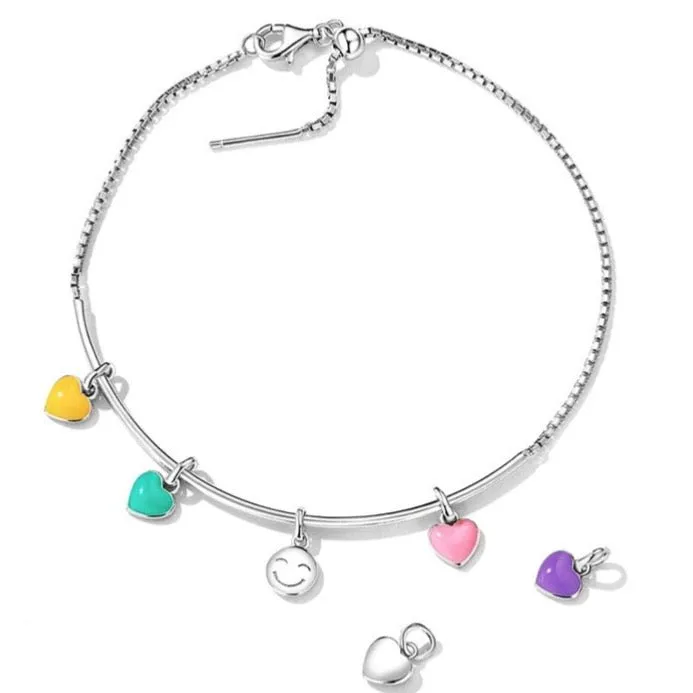 RAINBOW HAPPY FACES & HEARTS CHARMS BRACELET