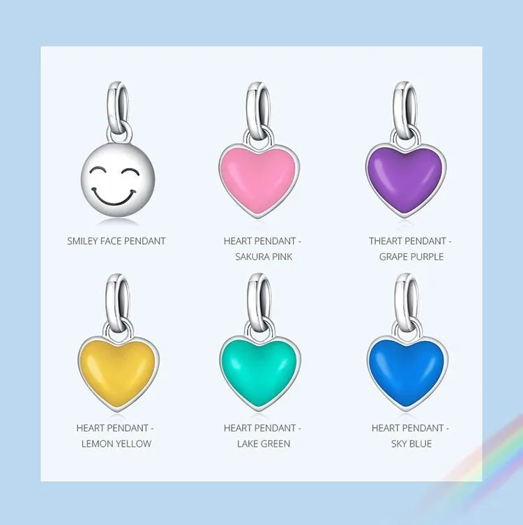 RAINBOW HAPPY FACES & HEARTS CHARMS BRACELET