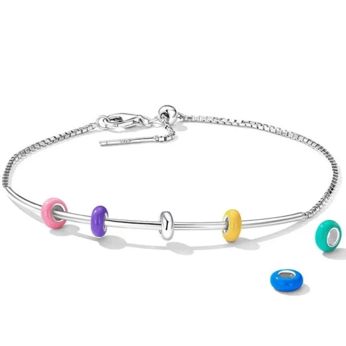 RAINBOW HAPPY FACES & HEARTS CHARMS BRACELET