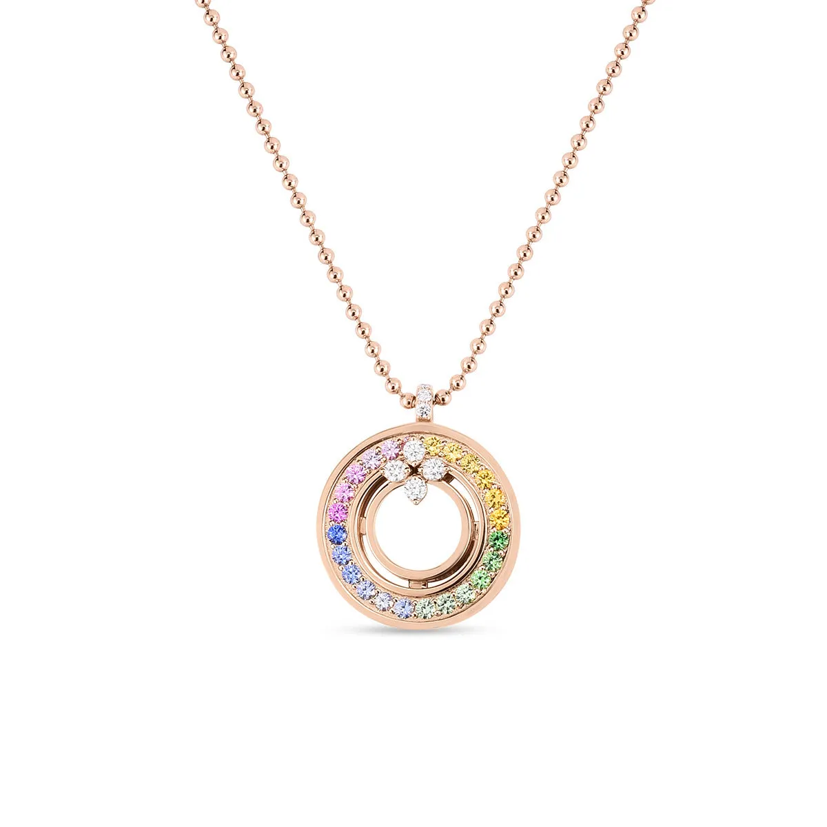 Rainbow Medallion Necklace with Sapphires, Diamonds and Mother of Pearl