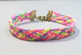 Rainbow / Multi Color Nylon Bracelet, Adjustable 7.25"-7.75" with Gold Tone Chain & Clasp