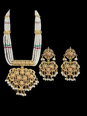 Rani haar in ruby emerald with fresh water pearls - gold plated silver ( READY TO SHIP )