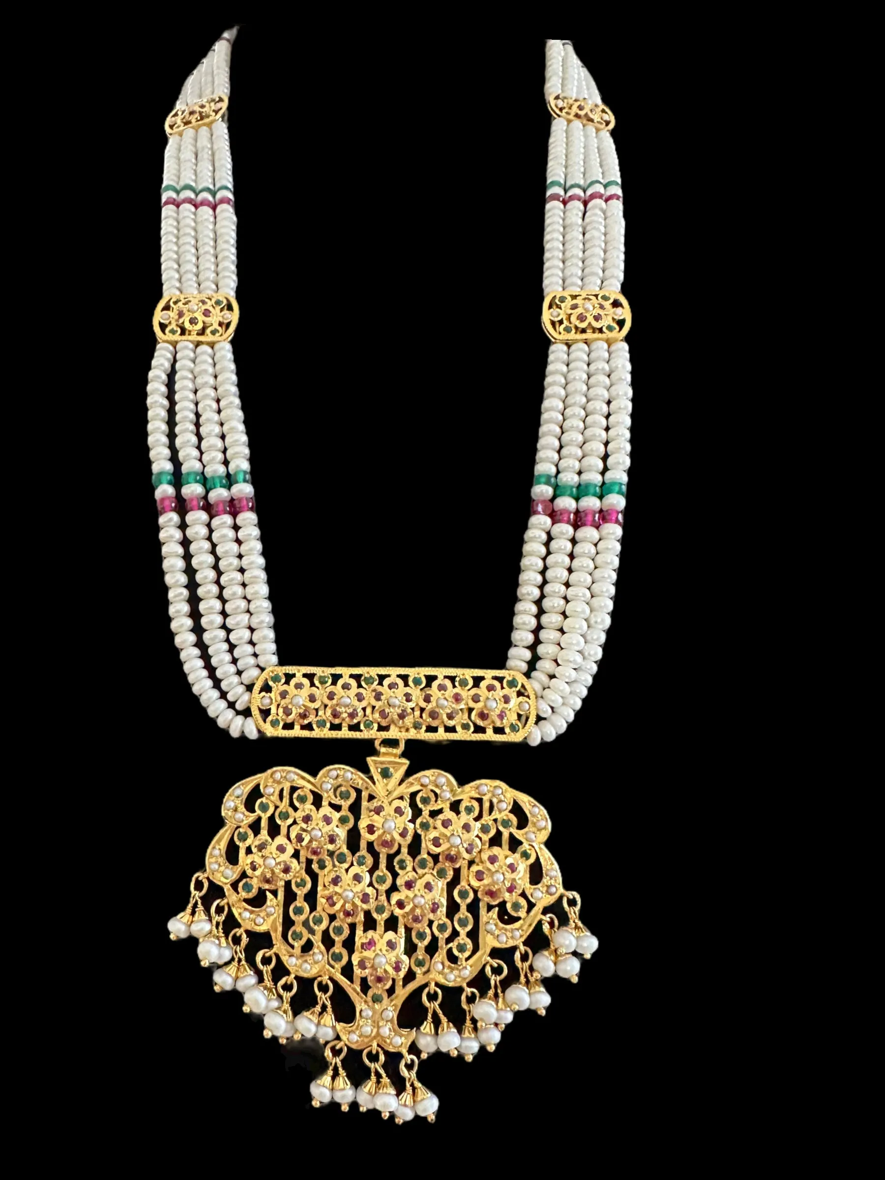 Rani haar in ruby emerald with fresh water pearls - gold plated silver ( READY TO SHIP )