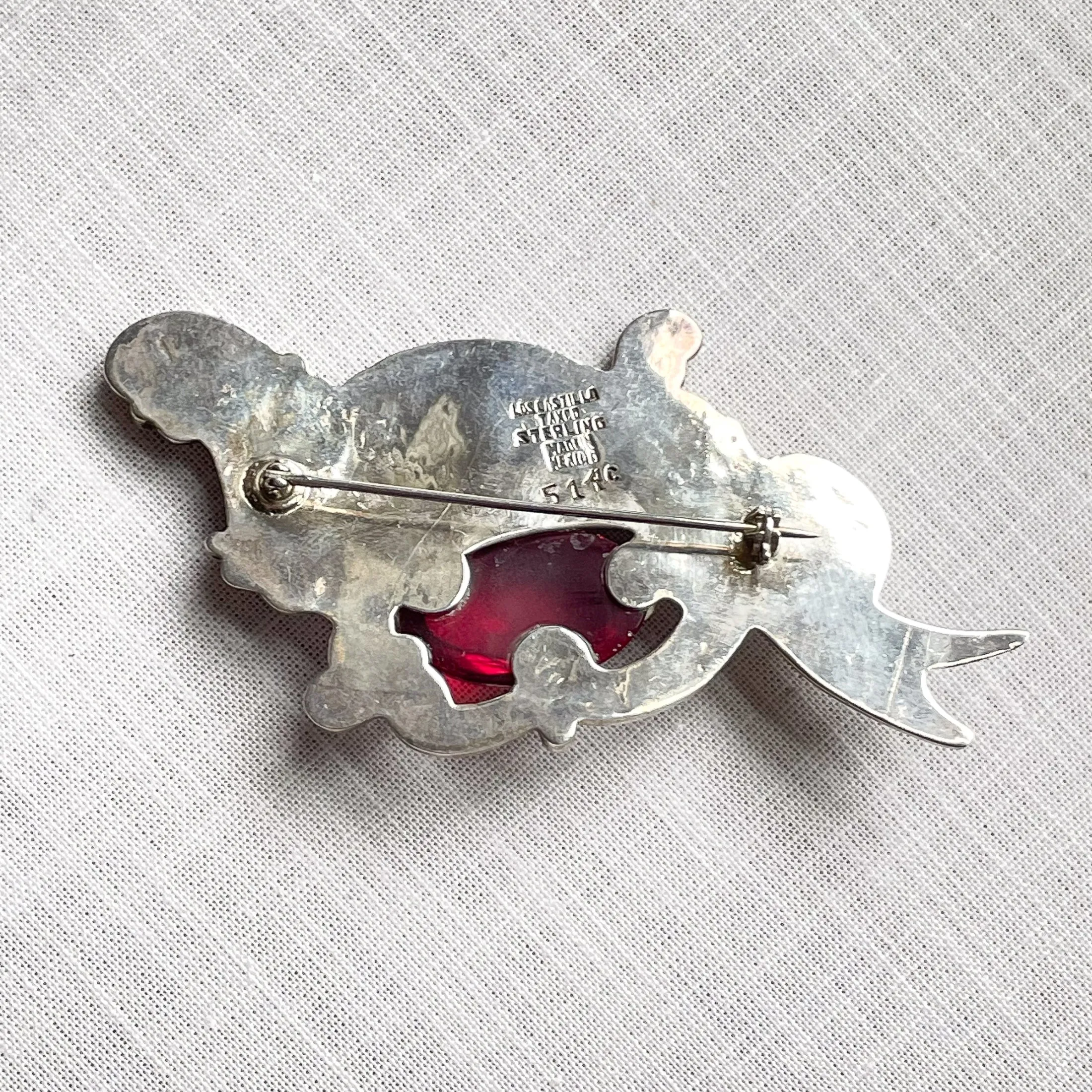 Rare Vintage Los Castillo Brooch Fish in Waves Brooch, Taxco Sterling Brooch #514C