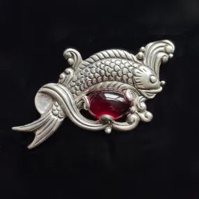 Rare Vintage Los Castillo Brooch Fish in Waves Brooch, Taxco Sterling Brooch #514C