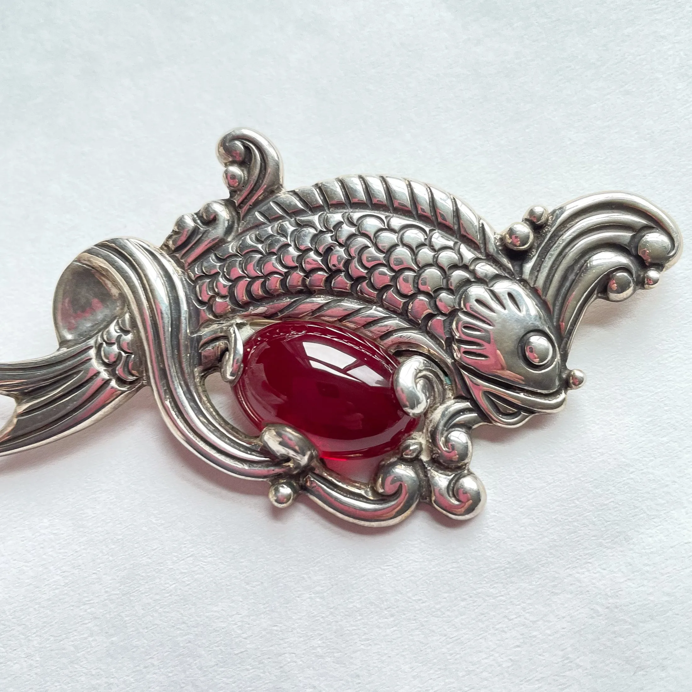 Rare Vintage Los Castillo Brooch Fish in Waves Brooch, Taxco Sterling Brooch #514C