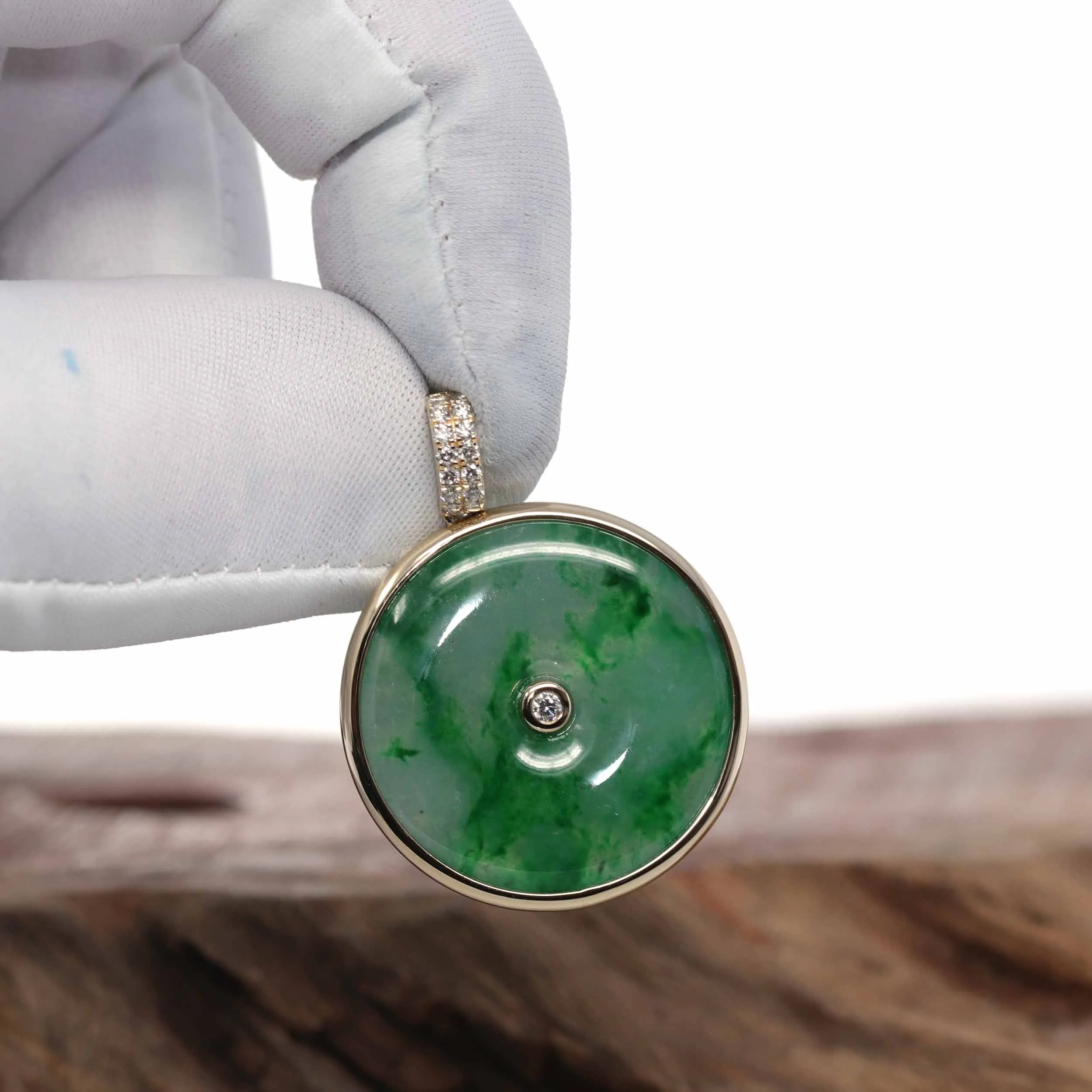 RealJade® Co. 14K Gold "Good Luck Button" Necklace White Jadeite Jade Lucky KouKou Pendant Necklace