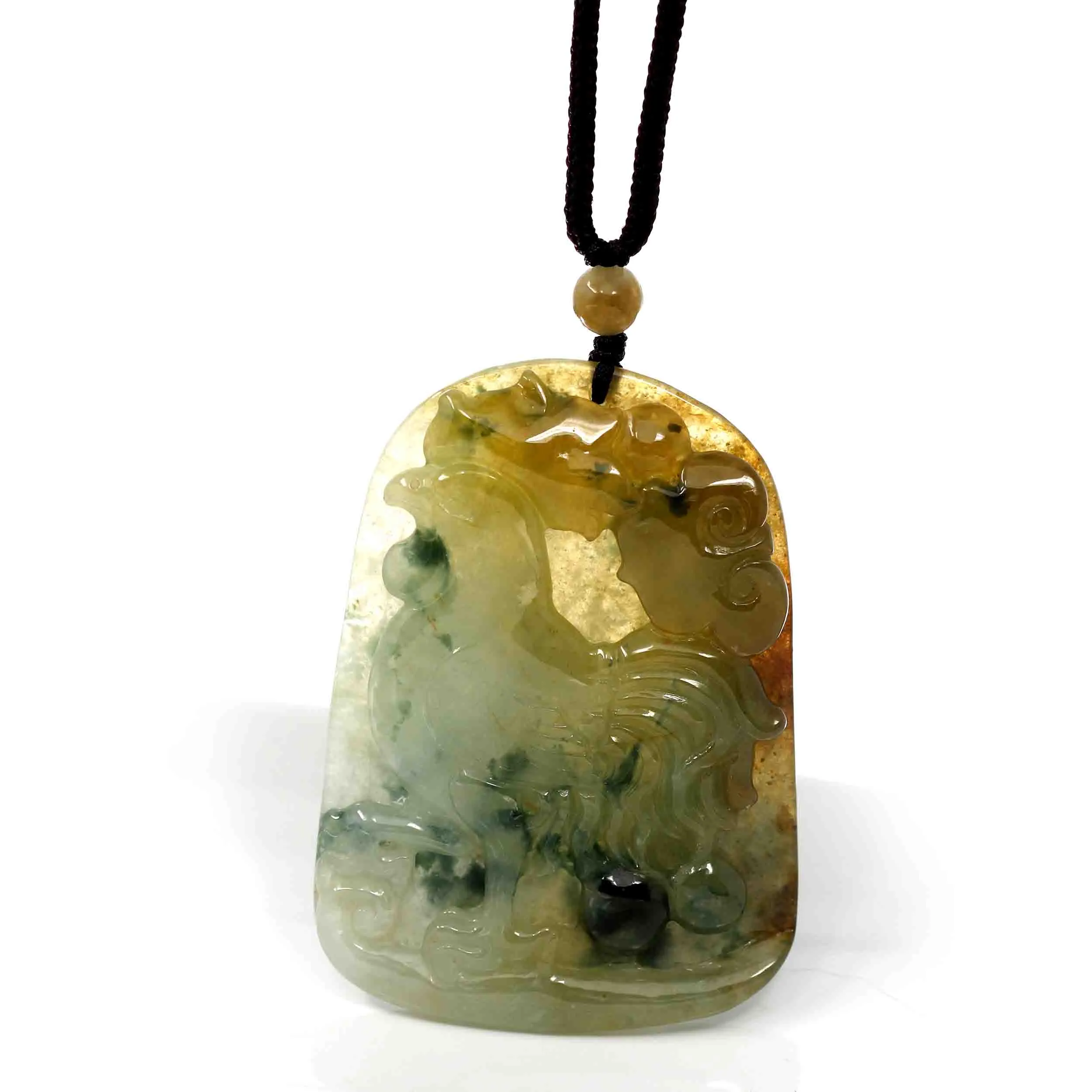 RealJade® Co. Natural Honey Yellow Jadeite Jade "Rooster" Pendant Necklace For Men, Collectibles.