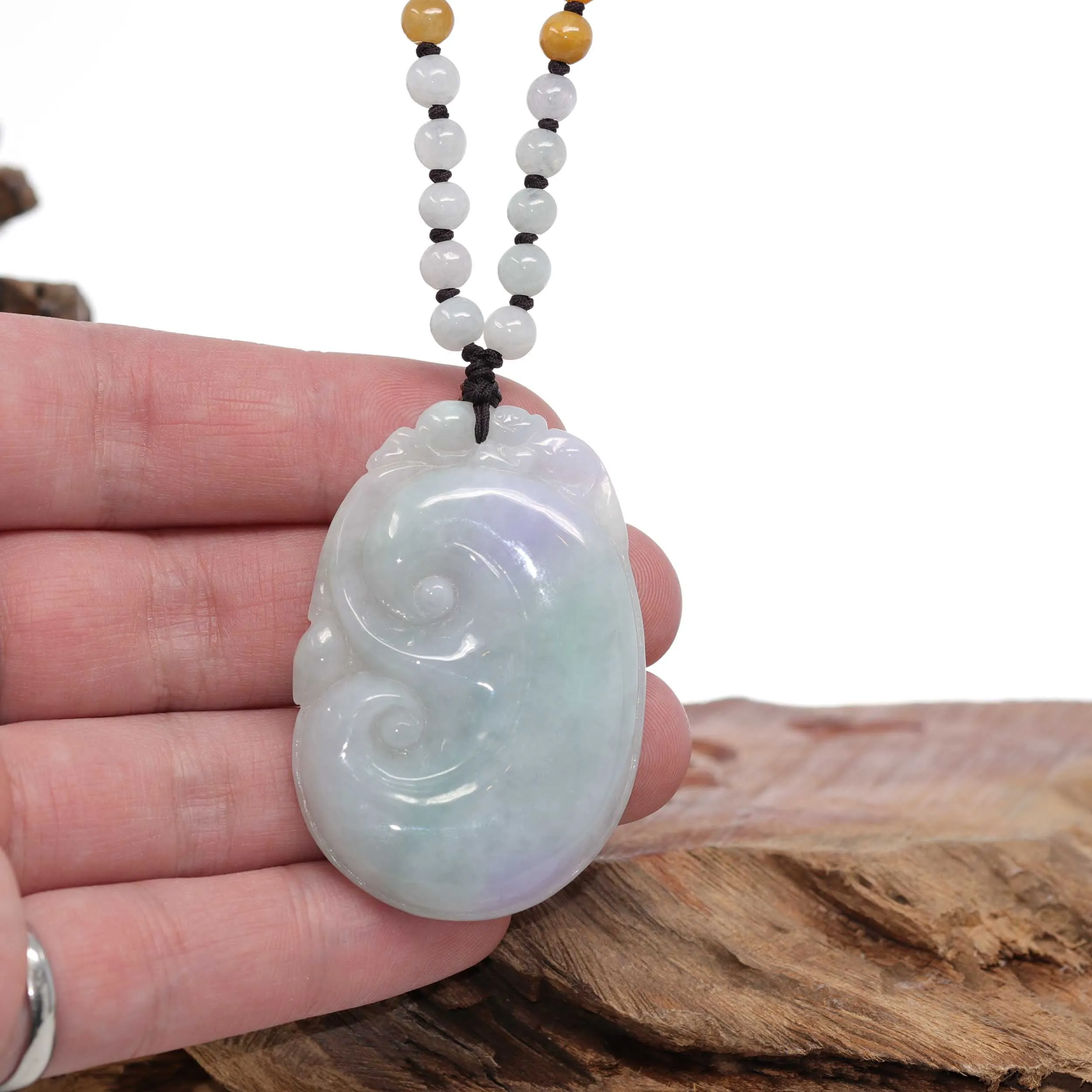 RealJade® Co. "As you wish" Genuine Burmese Jadeite Jade Green and Lavender Ruyi Necklace