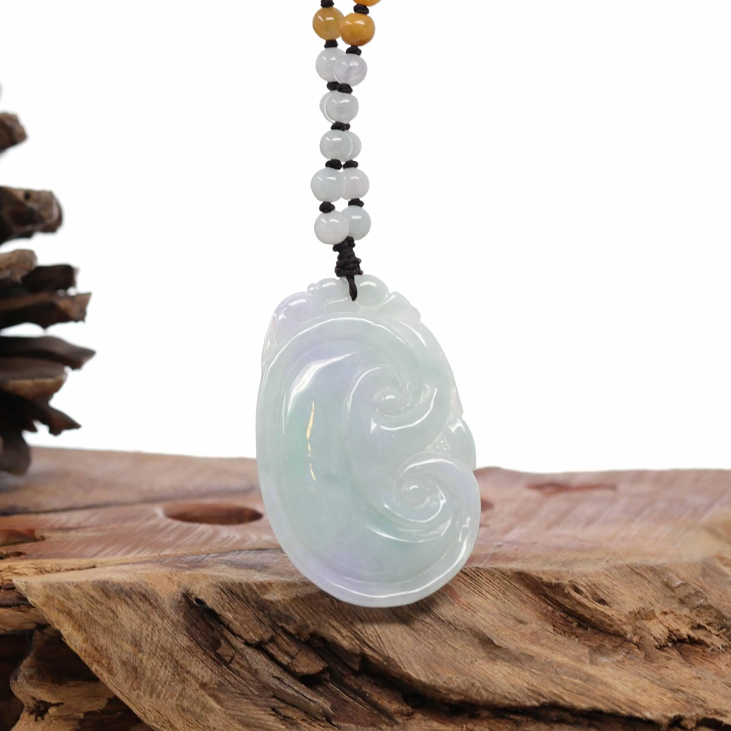 RealJade® Co. "As you wish" Genuine Burmese Jadeite Jade Green and Lavender Ruyi Necklace