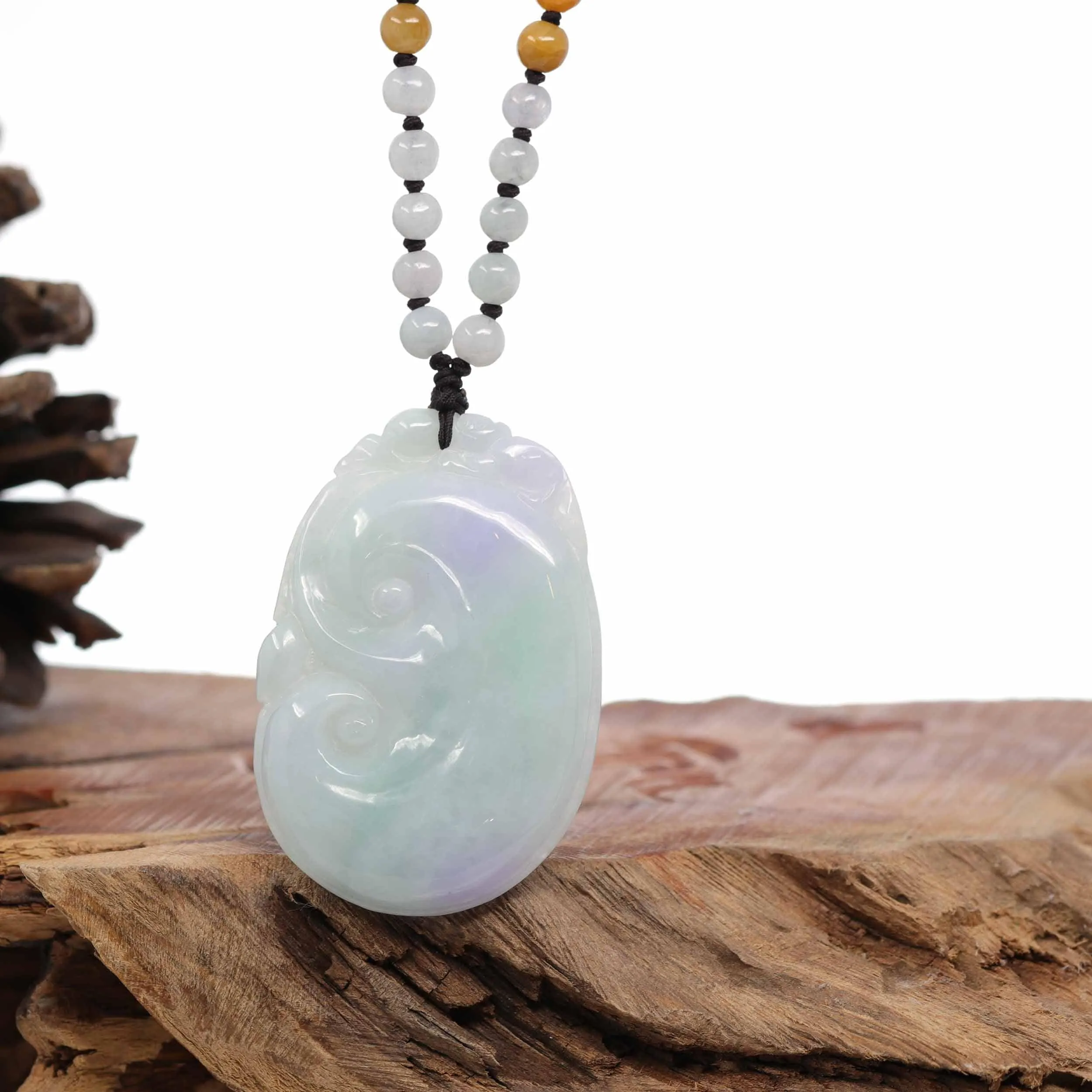 RealJade® Co. "As you wish" Genuine Burmese Jadeite Jade Green and Lavender Ruyi Necklace