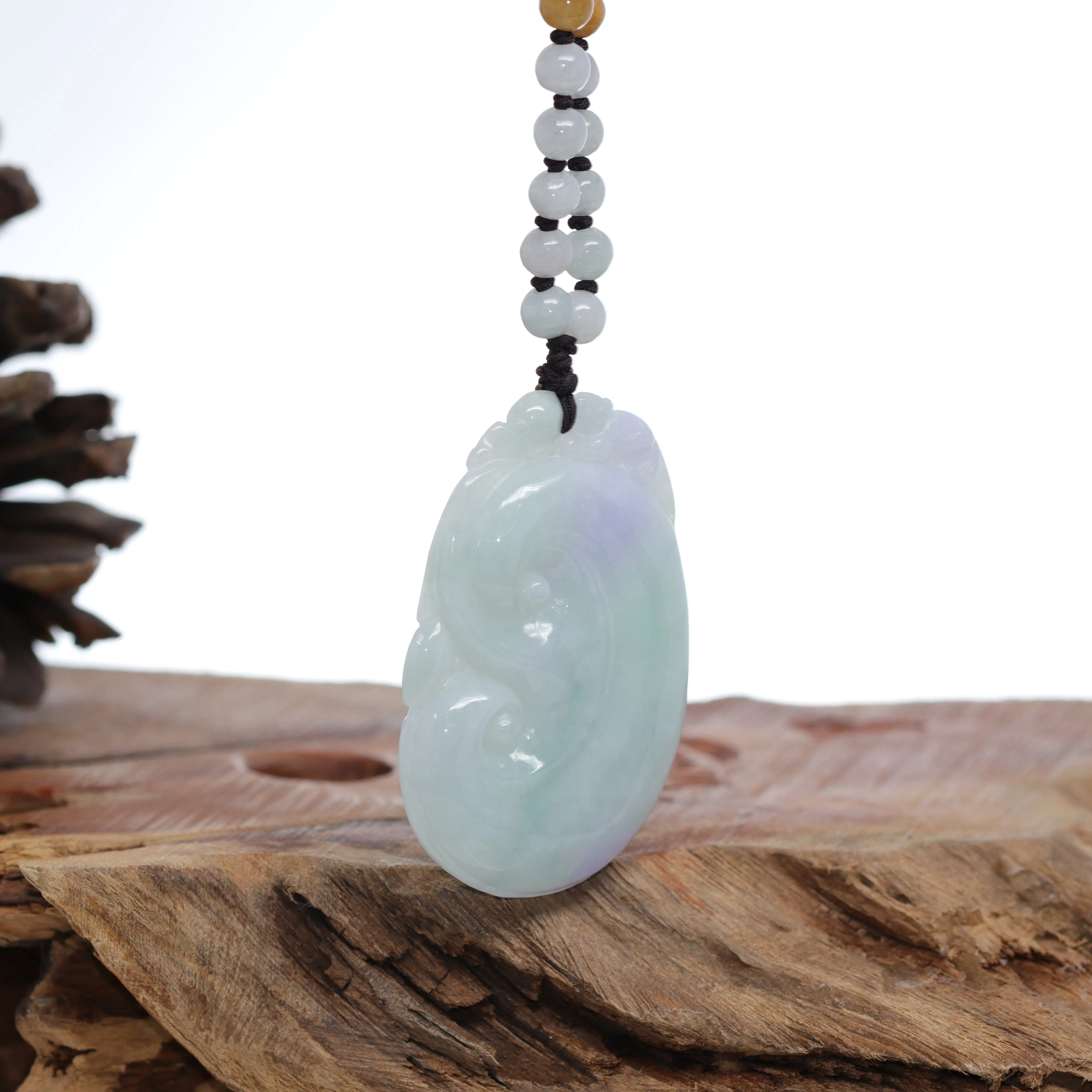 RealJade® Co. "As you wish" Genuine Burmese Jadeite Jade Green and Lavender Ruyi Necklace