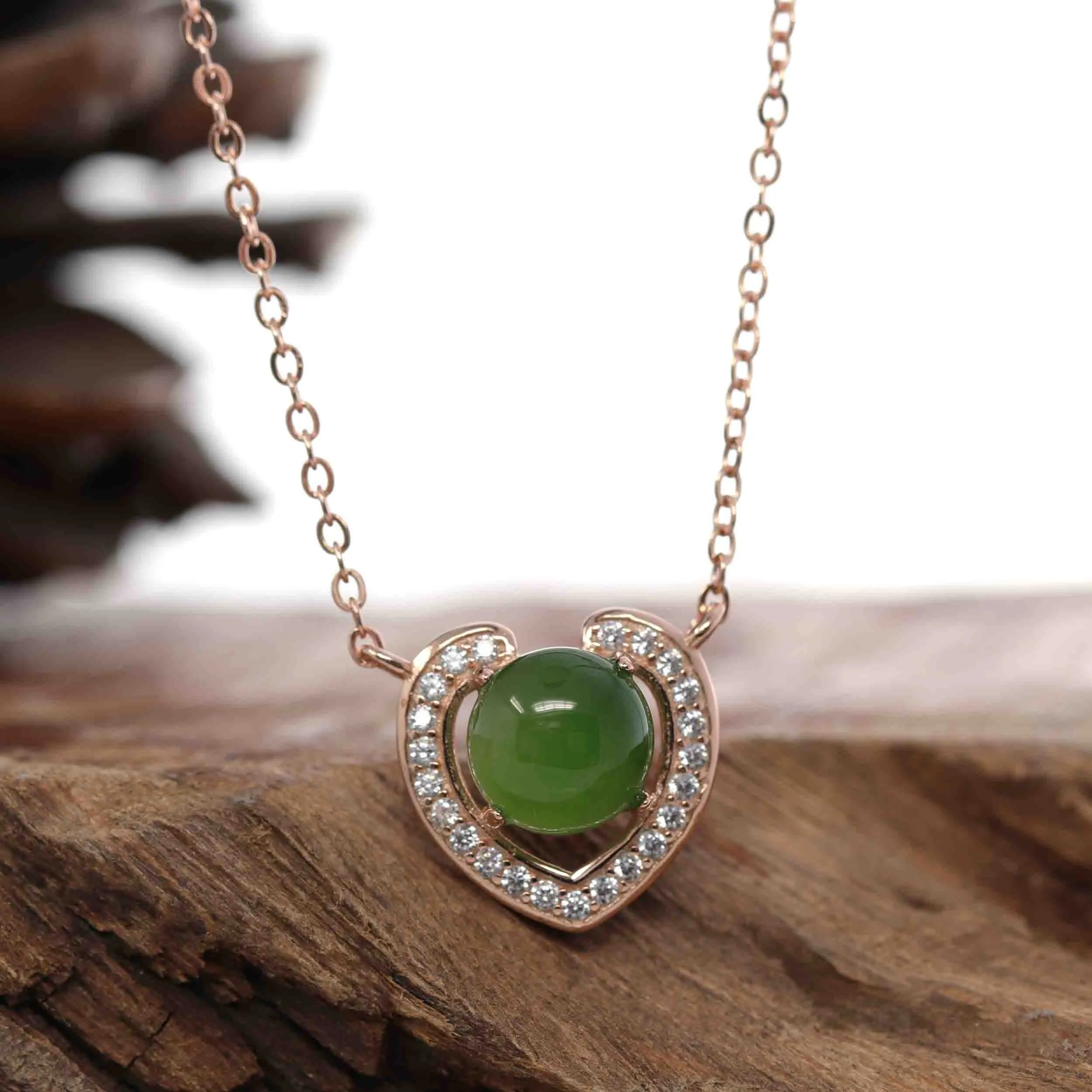 RealJade® Sterling Silver Real Green Nephrite Jade Love Pendant Necklace With CZ