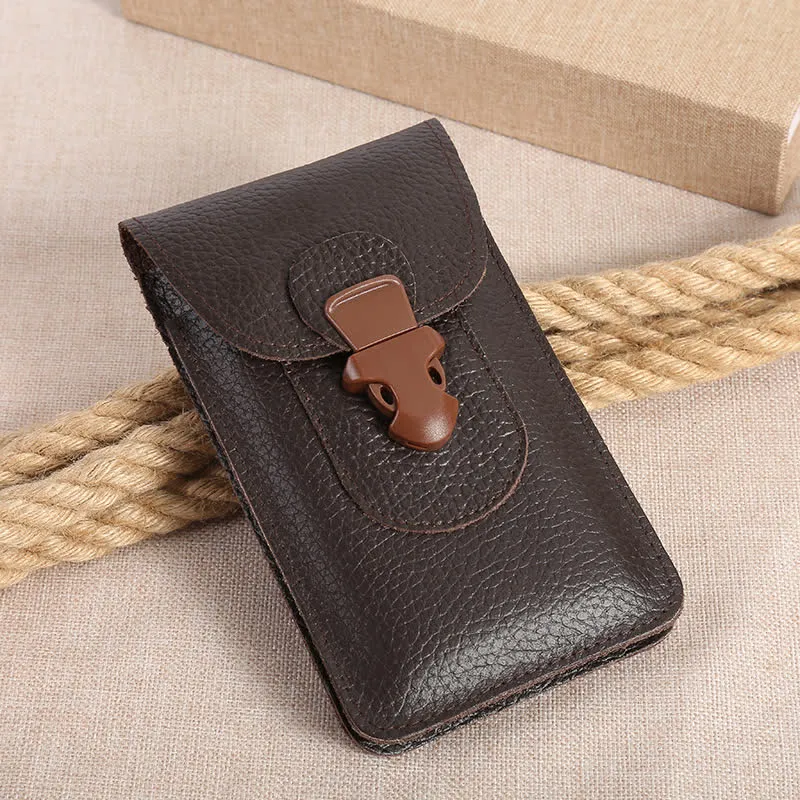 Release Buckle Cellphone Carrying Leather Belt Bag