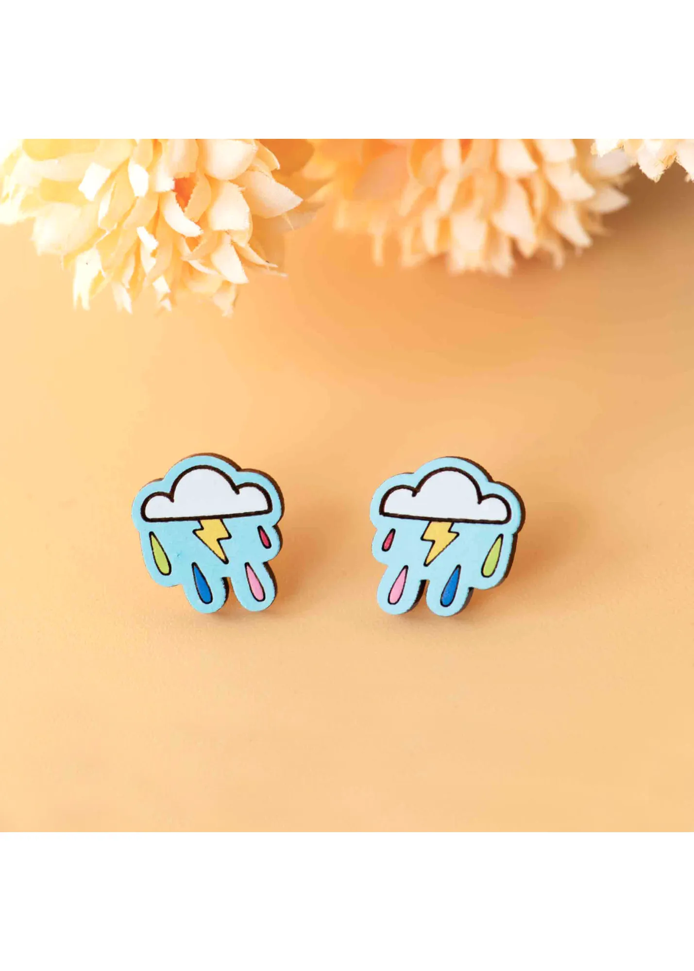 Robin Valley - Lightning Cloud Cherry Wood Stud Earrings