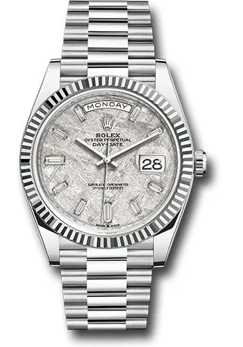 Rolex 40mm Platinum Day Date Baguette Diamond Bezel/Meteorite Baguette Dial 228396TBR